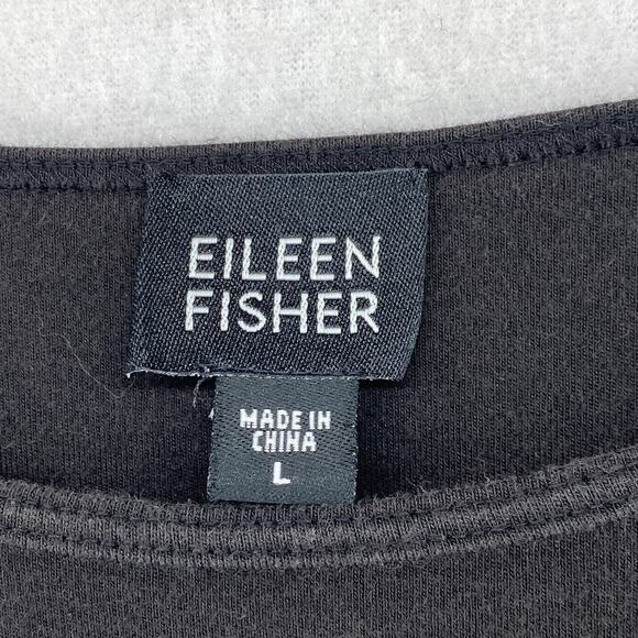 EILEEN FISHER Top L Cotton Interlock Jersey Boxy Crewneck Short Sleeve Black - Picture 5 of 10